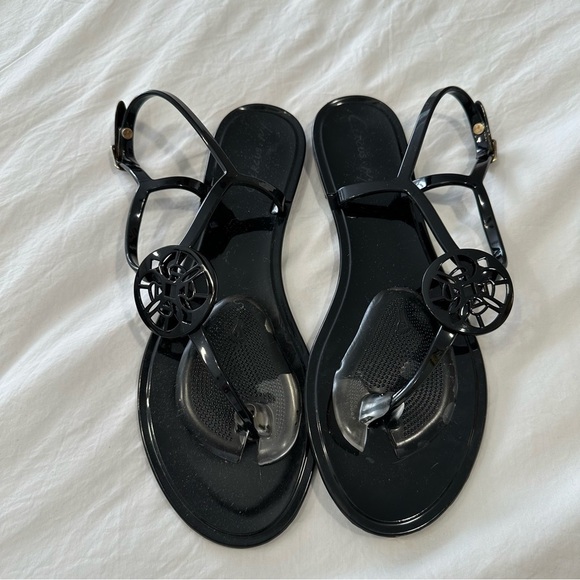 Circus Pink Mae Medallion Jelly Thong Black Sandals size 9 with cushion inserts - Picture 2 of 7